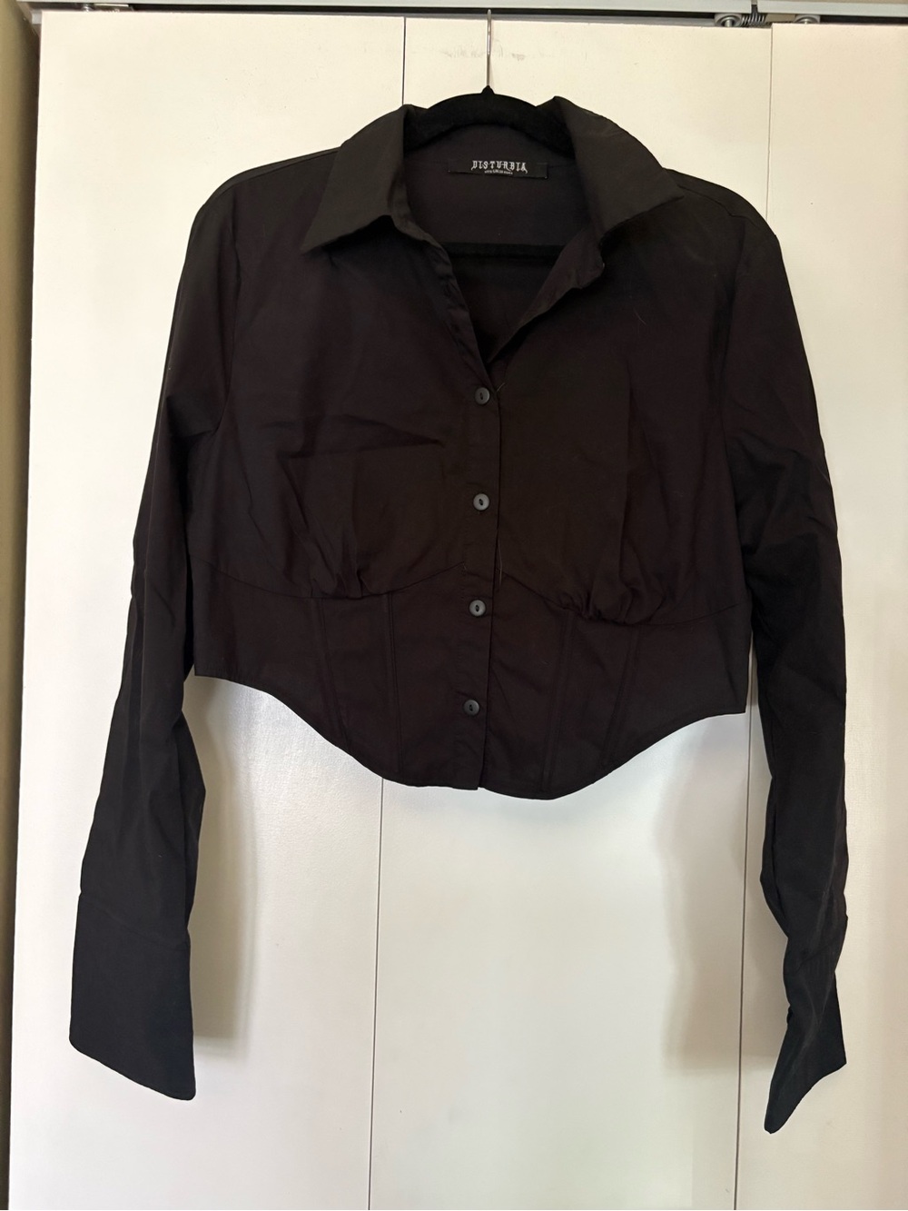 Disturbia Black Cropped Button-Up Shirt